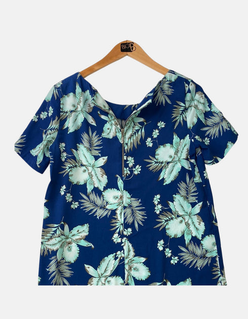 Blue Floral Short-Sleeve Dress